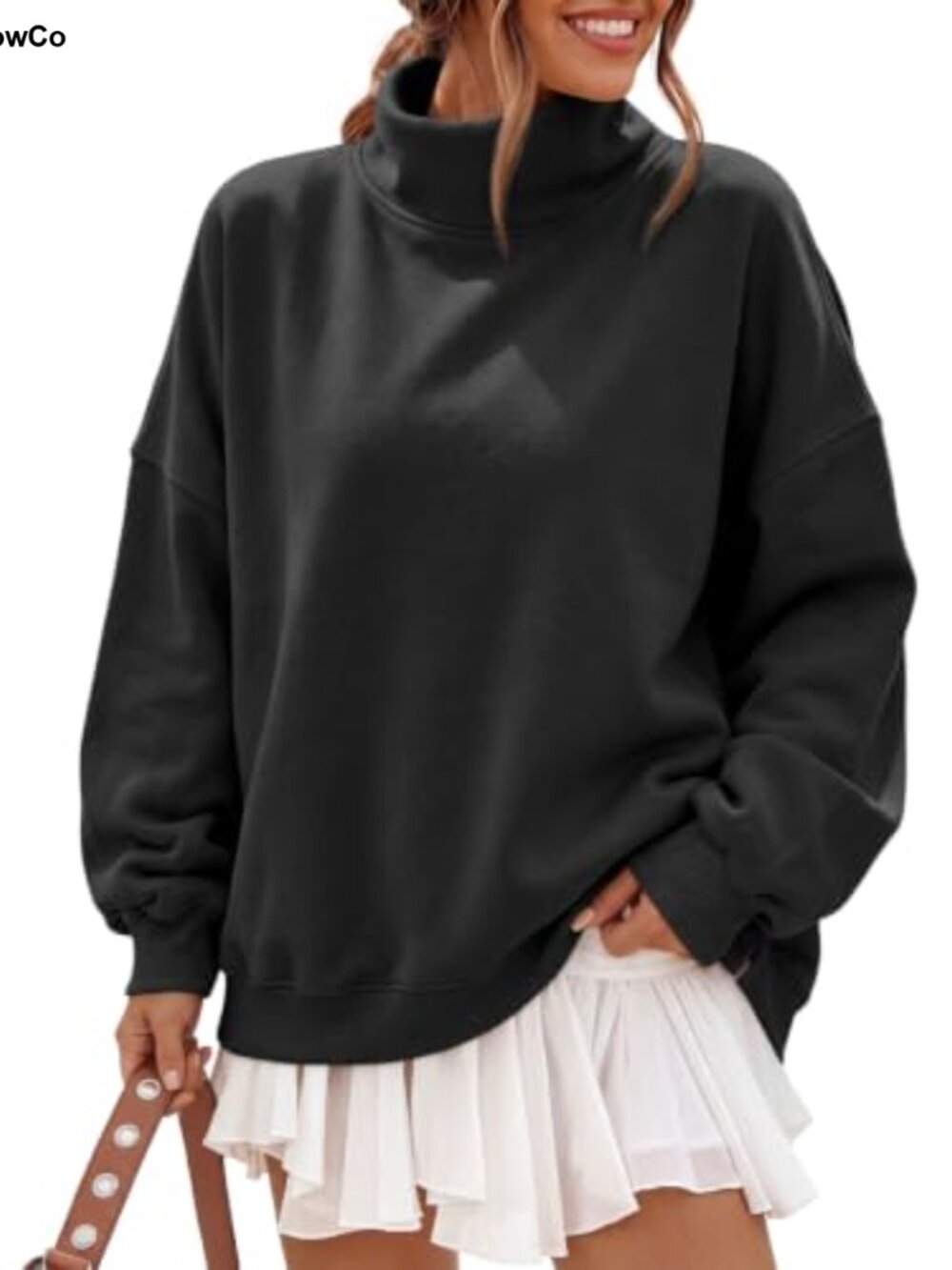 Oversized Fleece Mock Neck Sweatshirt with Pockets